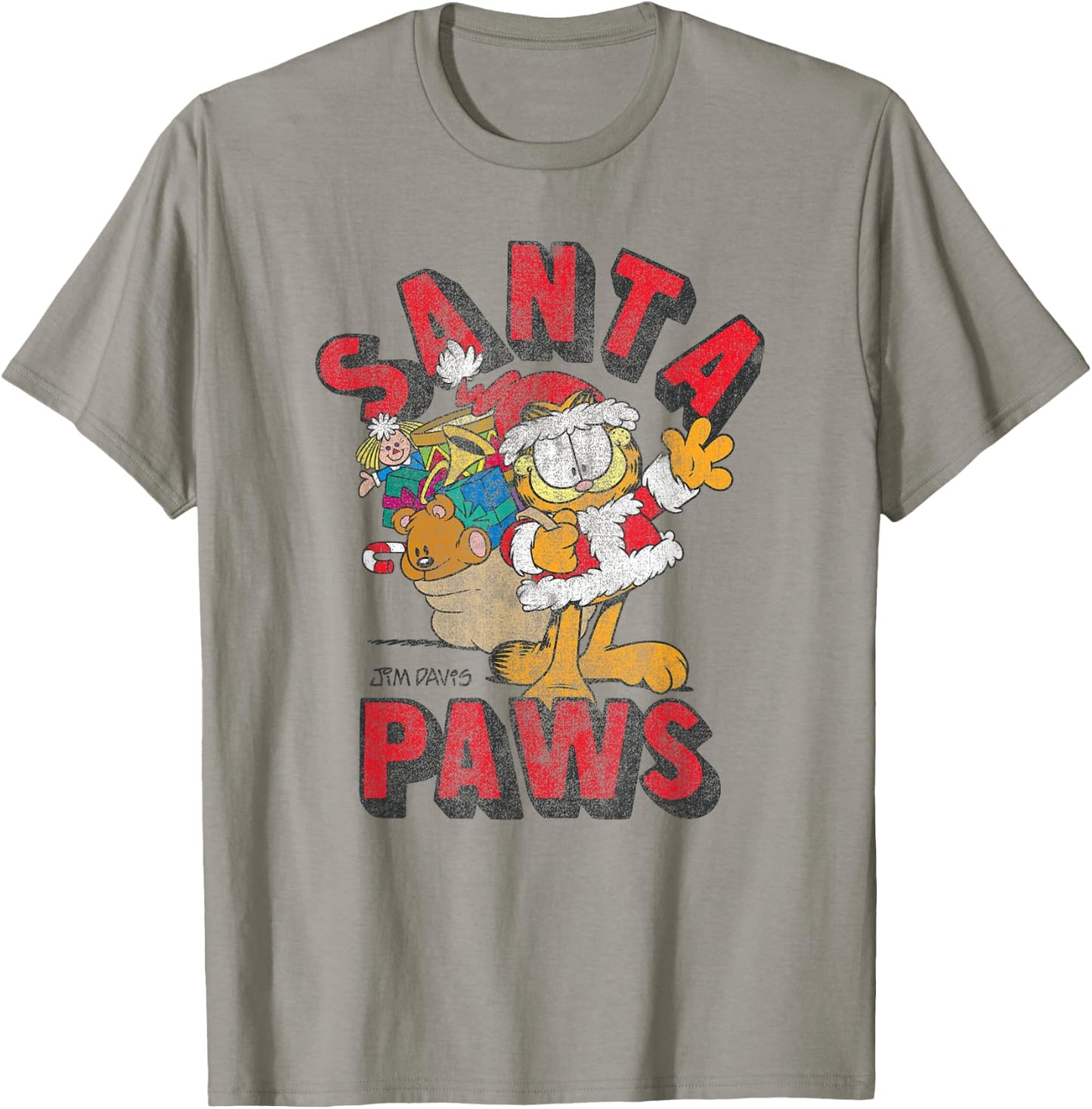 Garfield Santa Paws Distressed Christmas Cartoon Cat Women Kids T-Shirt - T-Shirt | Sand