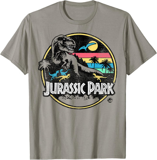 Jurassic Park Striped Retro T-Rex T-Shirt - T-Shirt | Sand