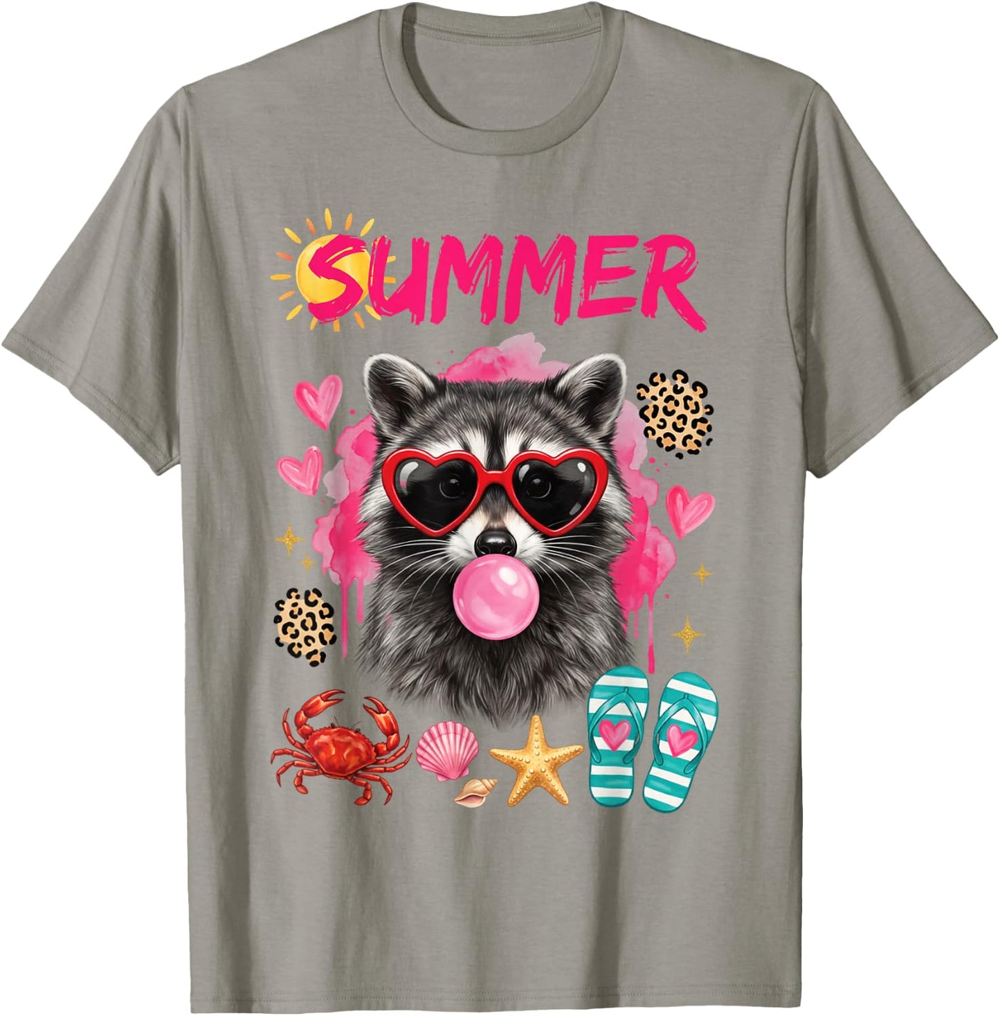 Summer Raccoon Beach Vacation Cute Retro Animal Graphic T-Shirt - T-Shirt | Sand