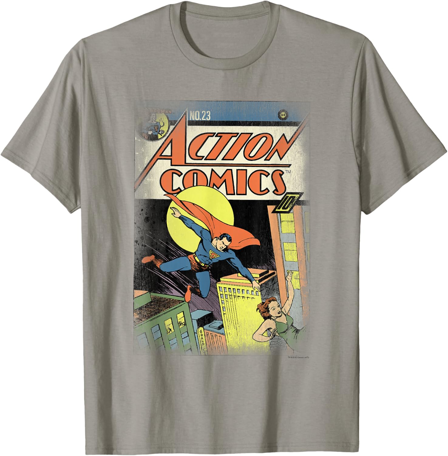 DC Comics Superman Vintage Heroes , -Adult, Grey, Small, Short Sleeve, Classic Fit, Cotton, Polyester T-Shirt - T-Shirt | Sand