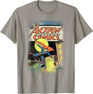 DC Comics Superman Vintage Heroes , -Adult, Grey, Small, Short Sleeve, Classic Fit, Cotton, Polyester T-Shirt - T-Shirt | Sand