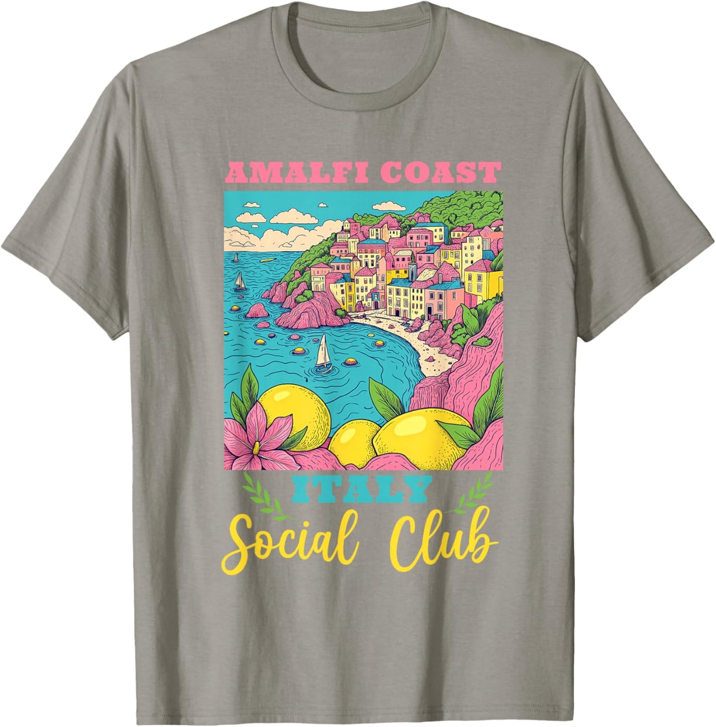 Amalfi Coast Social Club Italy Souvenir Lemon Vacation T-Shirt - T-Shirt | Sand