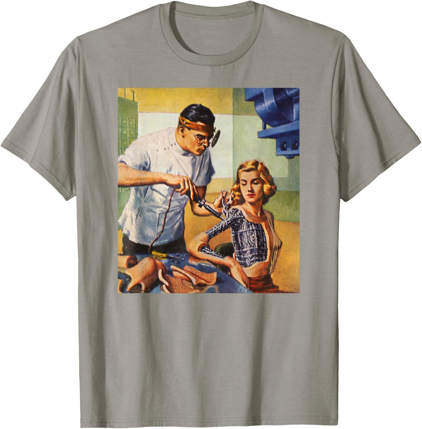 Retro Science Fiction Sci Fi Art-Robot Bionic Woman T-Shirt - T-Shirt | Sand