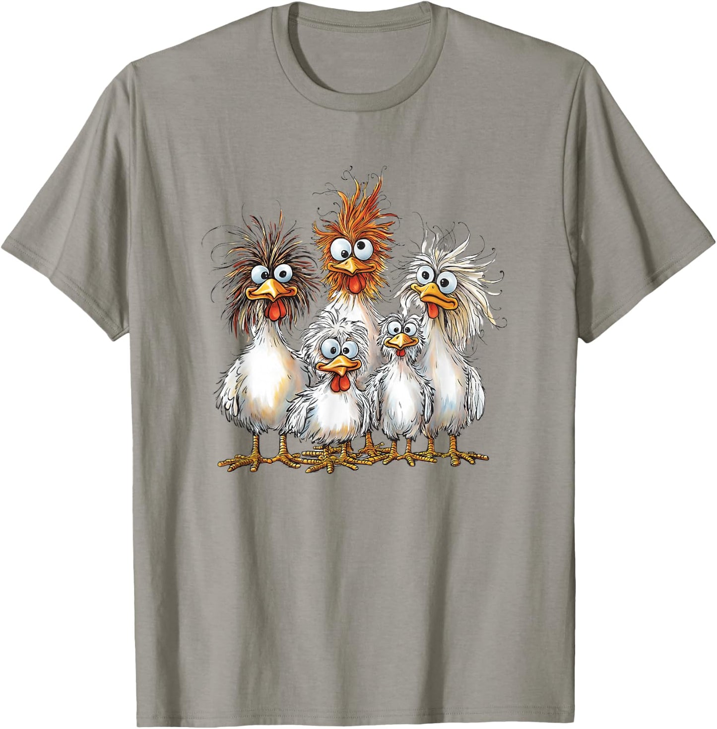 Eagerlys Colorful Funny Chicken Art Crazy Chicken Family T-Shirt - T-Shirt | Sand