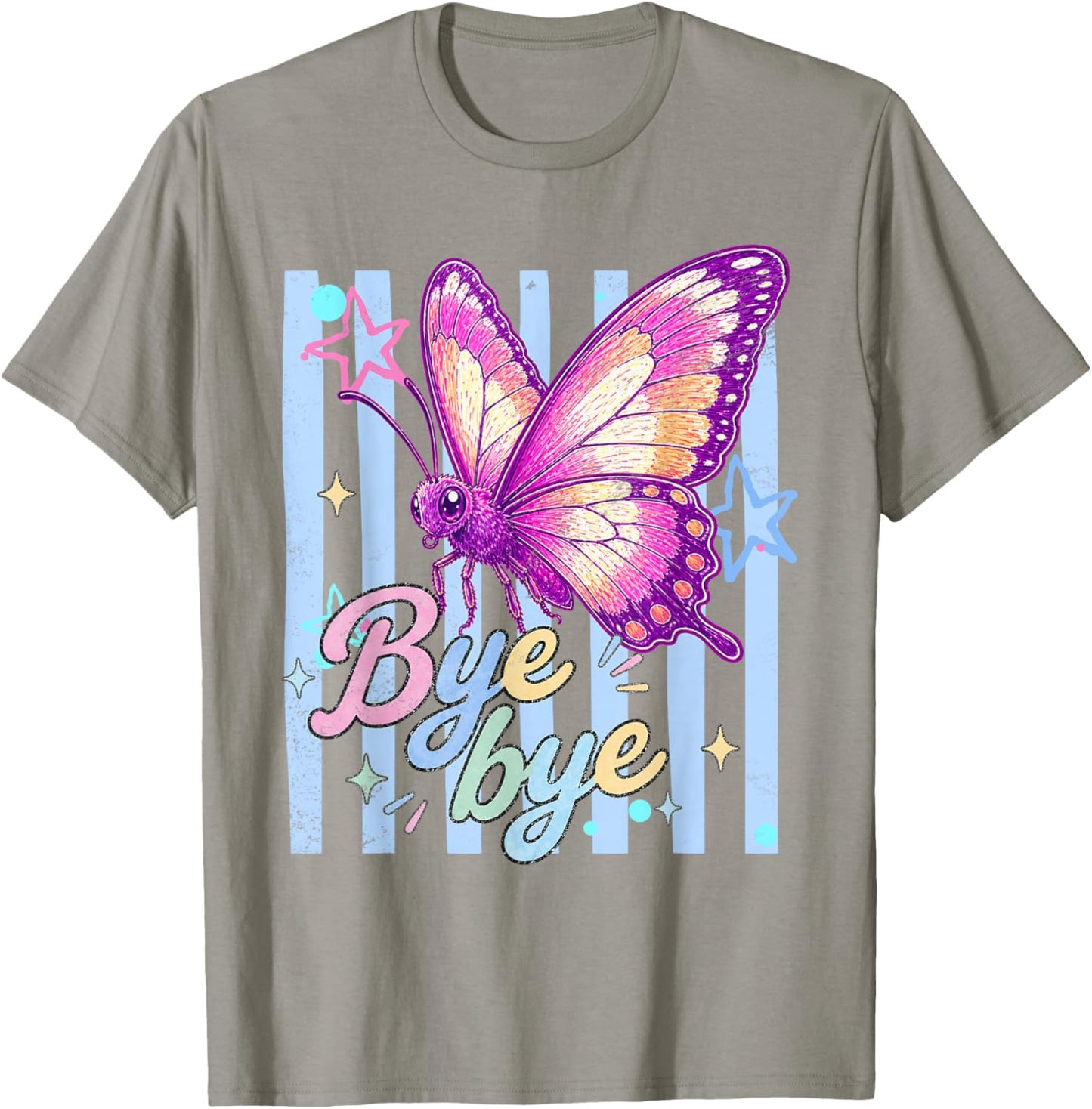 Colorful Butterfly Bye Bye Whimsical Aesthetic T-Shirt - T-Shirt | Sand