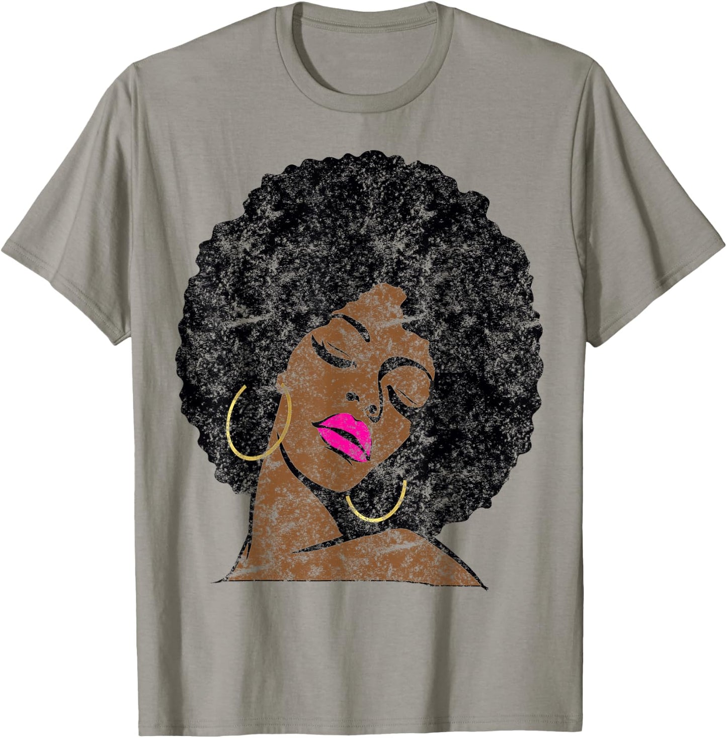 Vintage Black Girl Magic Gift Afro Diva Hot Pink Lips T-Shirt - T-Shirt | Sand