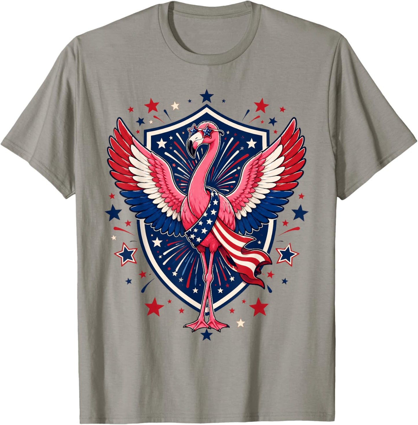 Patriotic Flamingo 4th of July USA American Flag Animal T-Shirt - T-Shirt | Sand