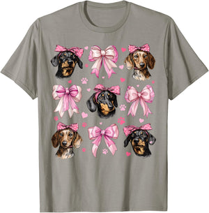 Dachshund Dog Mom Girl Coquette Bow Pink T-Shirt - T-Shirt | Sand
