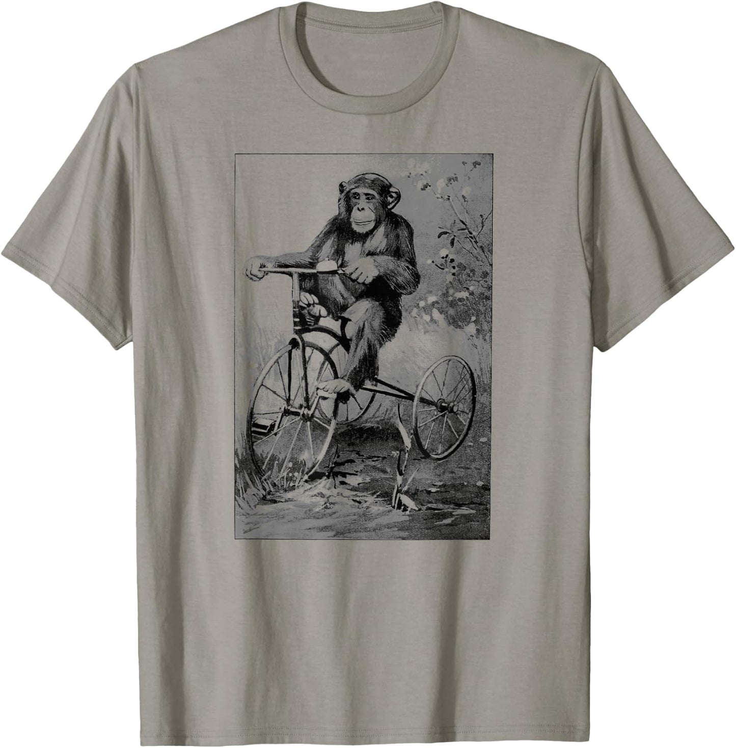 Monkey Riding Tricycle Art-Vintage Chimp Funny Monkey T-Shirt - T-Shirt | Sand