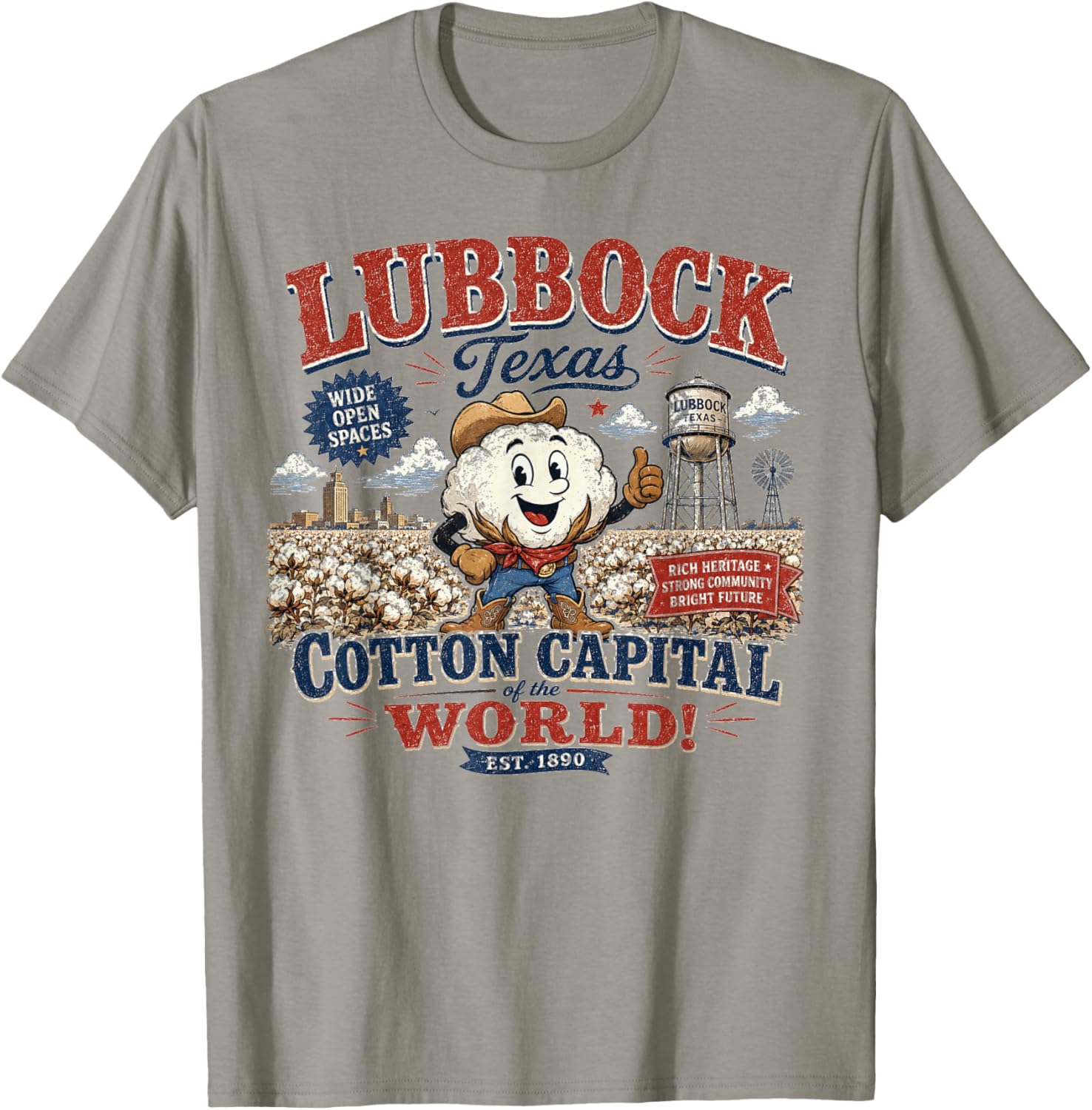 Lubbock Texas Cotton Capital - Vintage Cotton Boll Mascot T-Shirt - T-Shirt | Sand