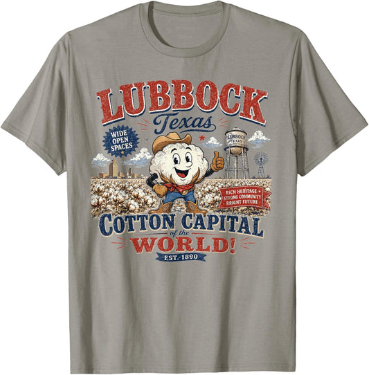 Lubbock Texas Cotton Capital - Vintage Cotton Boll Mascot T-Shirt - T-Shirt | Sand