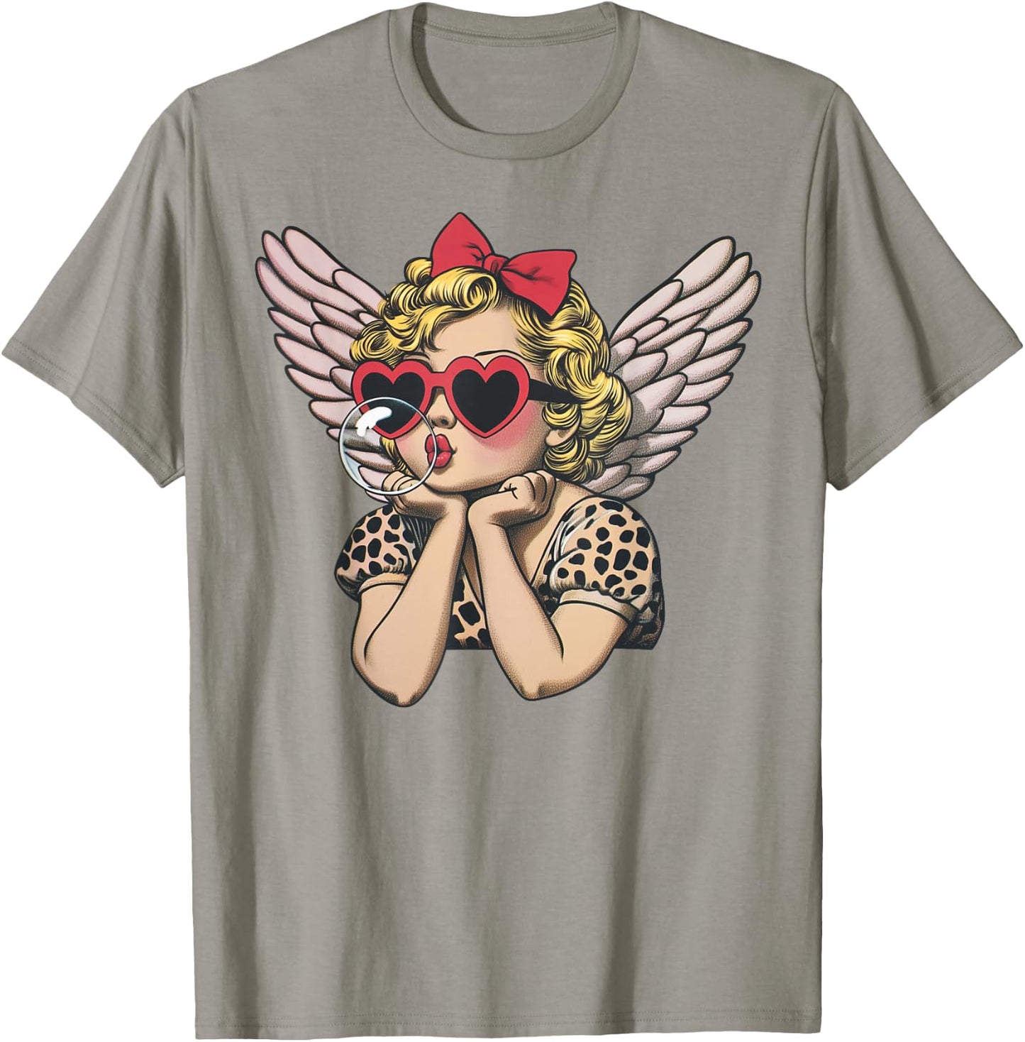 Cupid Blowing Bubble Heart Sunglasses Leopard Valentines Day T-Shirt - T-Shirt | Sand
