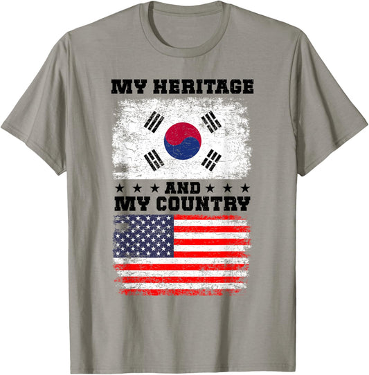 Korean Heritage Uniform American Outfit US South Korea Flag T-Shirt - T-Shirt | Sand
