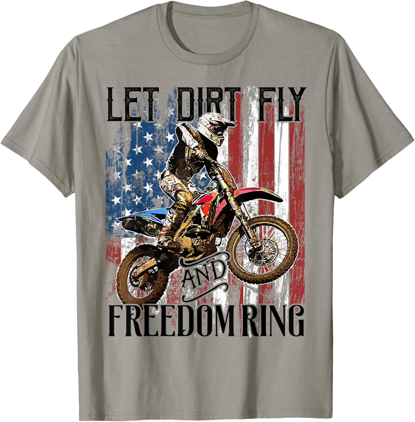 American Flag 4th of July Dirt Bike Motocross Racing Shirt T-Shirt - T-Shirt | Sand