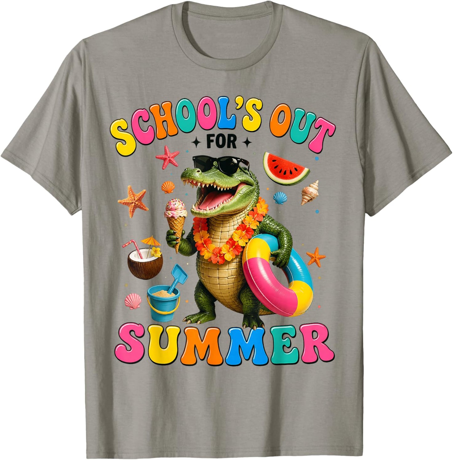 School’s Out for Summer Alligator Last Day of School Kids T-Shirt - T-Shirt | Sand
