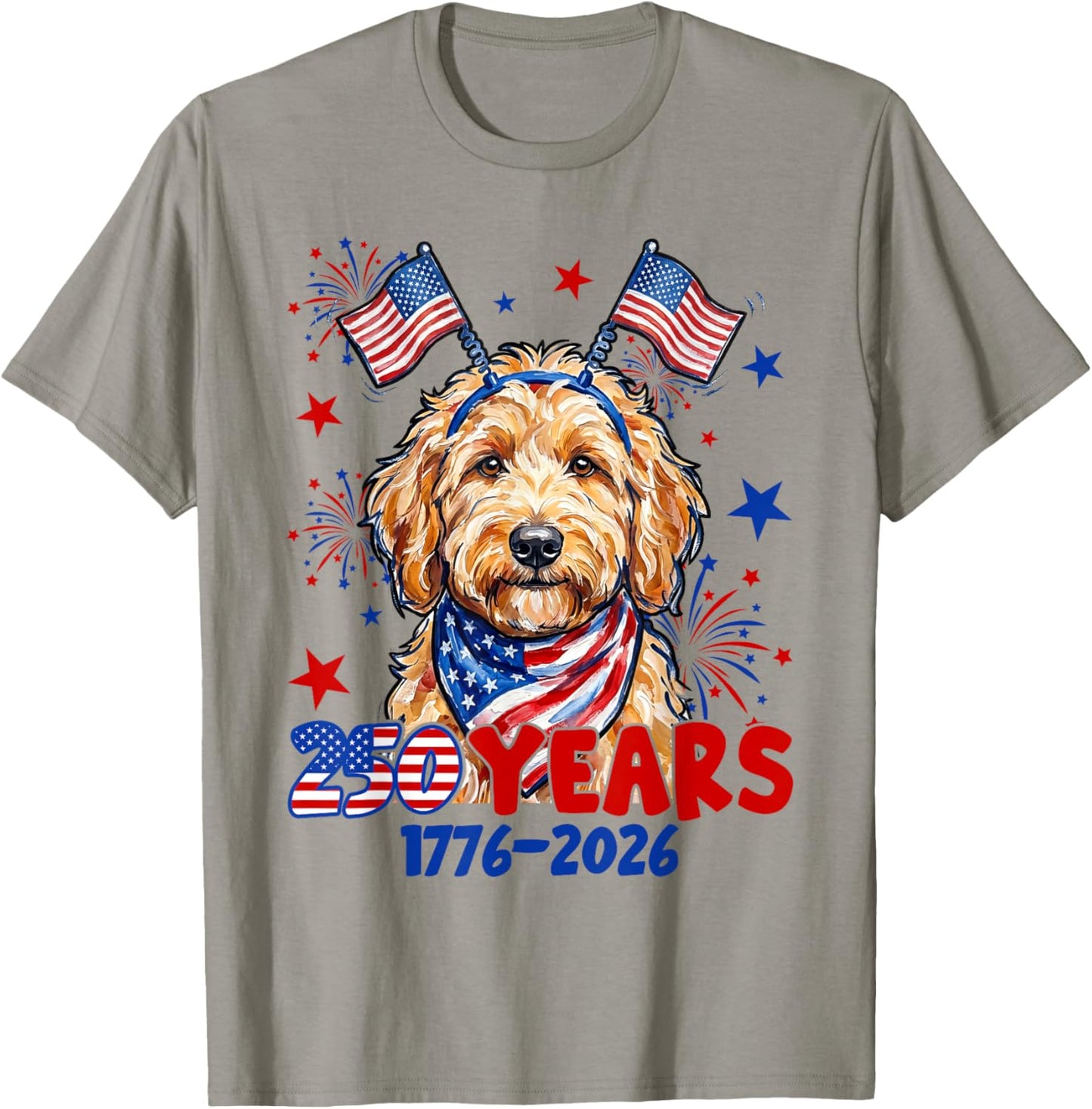 4th of July Goldendoodle Meme 250 Years 1776-2026 Dog Lovers T-Shirt - T-Shirt | Sand