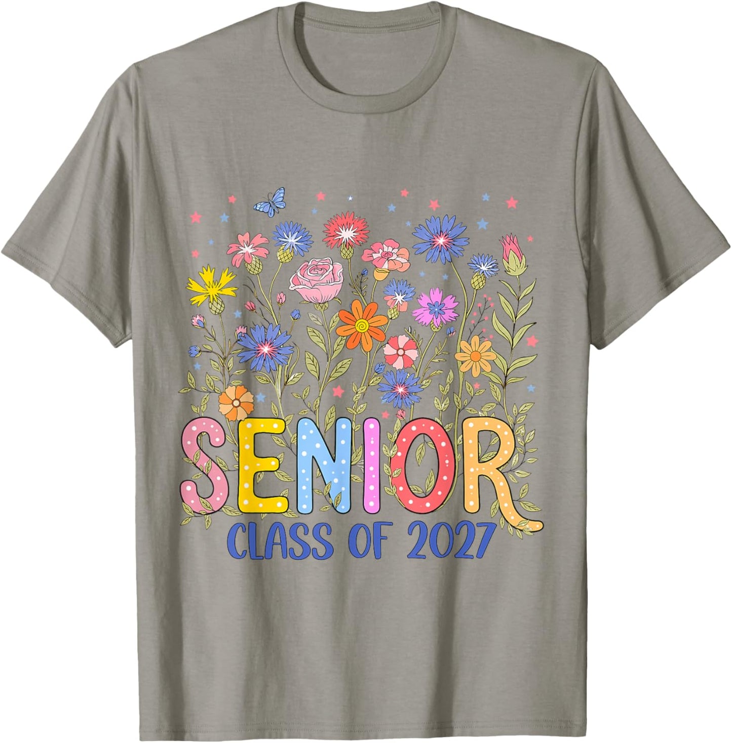 Girl Senior 2027 Class of 2027 Floral Flower Graduation Grad T-Shirt - T-Shirt | Sand