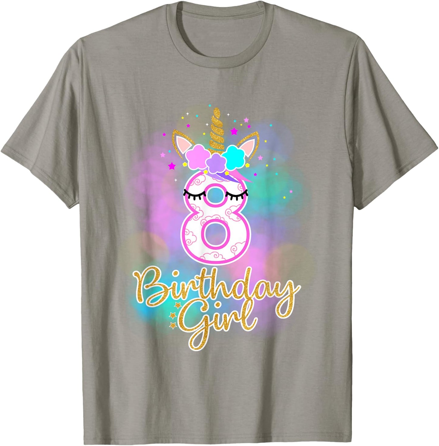 8th Unicorn Birthday Girl eight years old party gift T-Shirt - T-Shirt | Sand