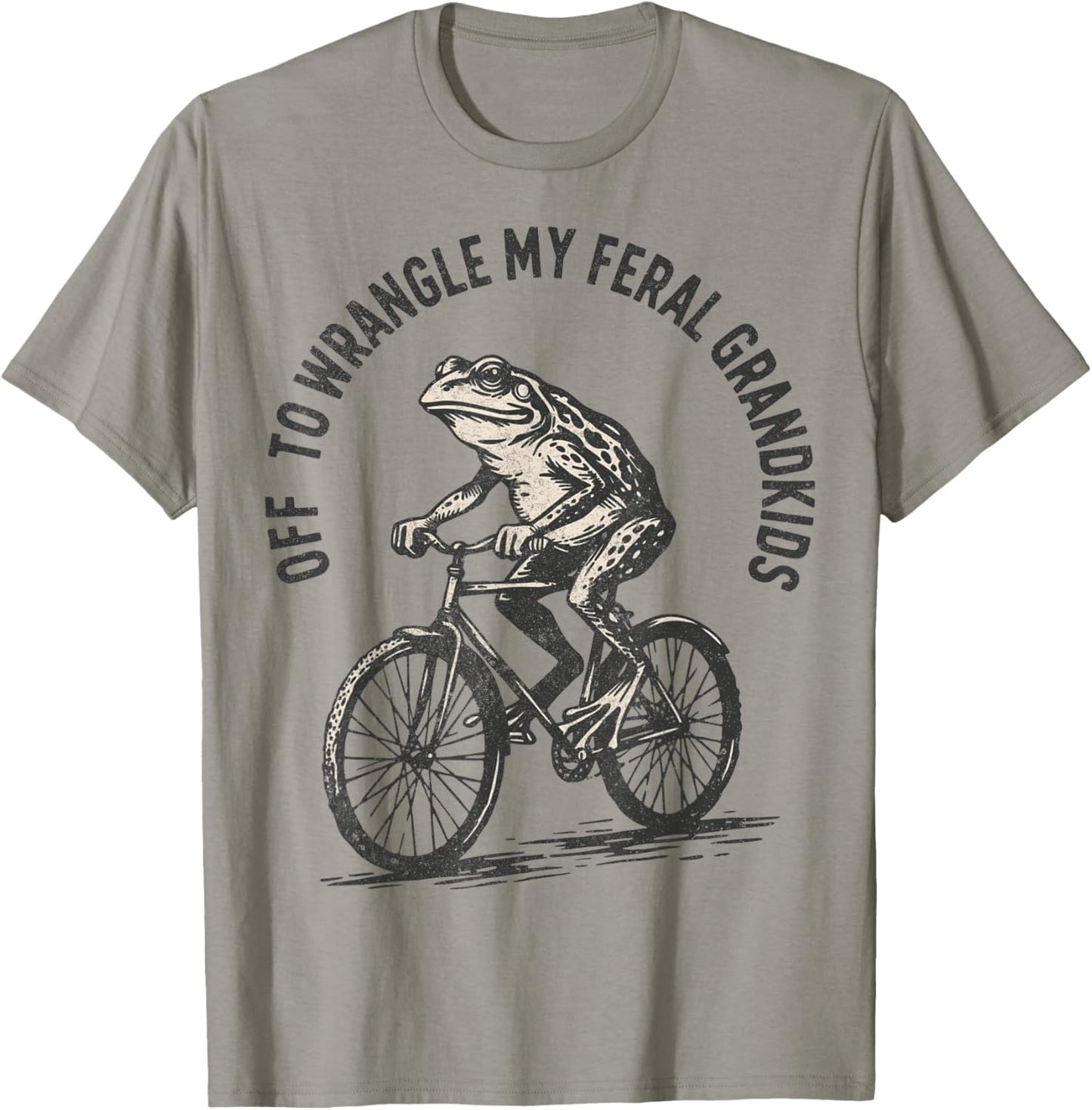 Off to Wrangle My Feral Grandkids Frog Retro Vintage Funny T-Shirt - T-Shirt | Sand