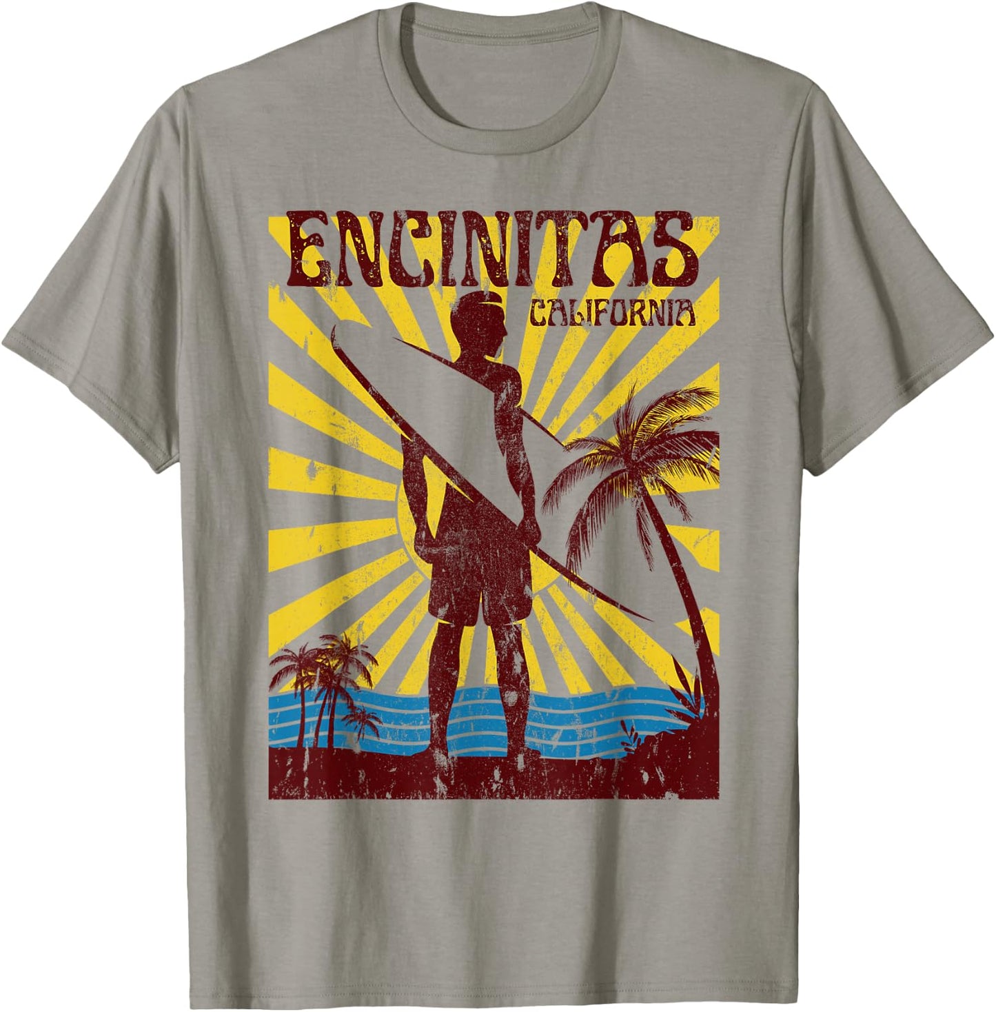 Encinitas Beach California Surfing Surf Ocean USA White Small Retro Surf T-Shirt - T-Shirt | Sand