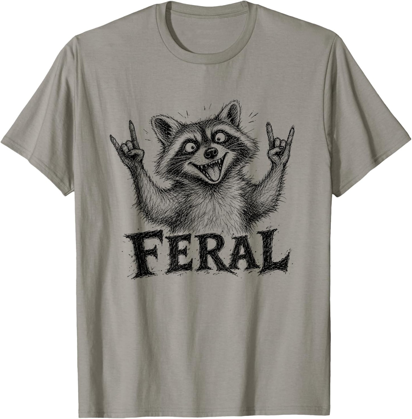 Funny Feral Raccoon Meme Trash Panda Men Women Toddlers Kids T-Shirt - T-Shirt | Sand