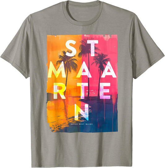 St. Maarten Caribbean Islands Palm Tree Vintage Beach T-Shirt - T-Shirt | Sand