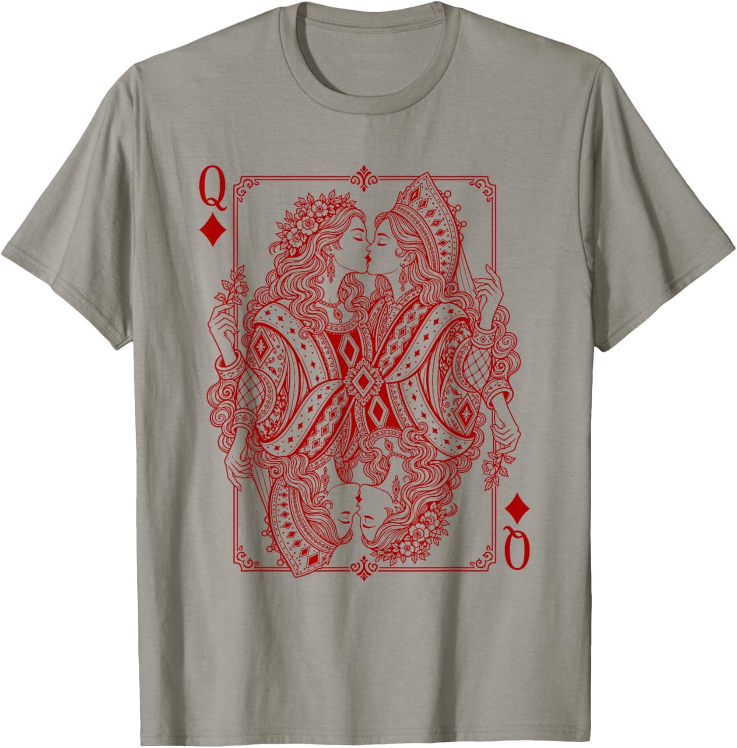 Lesbian Queens Kissing Card Game LGBT Pride Two Brides T-Shirt - T-Shirt | Sand