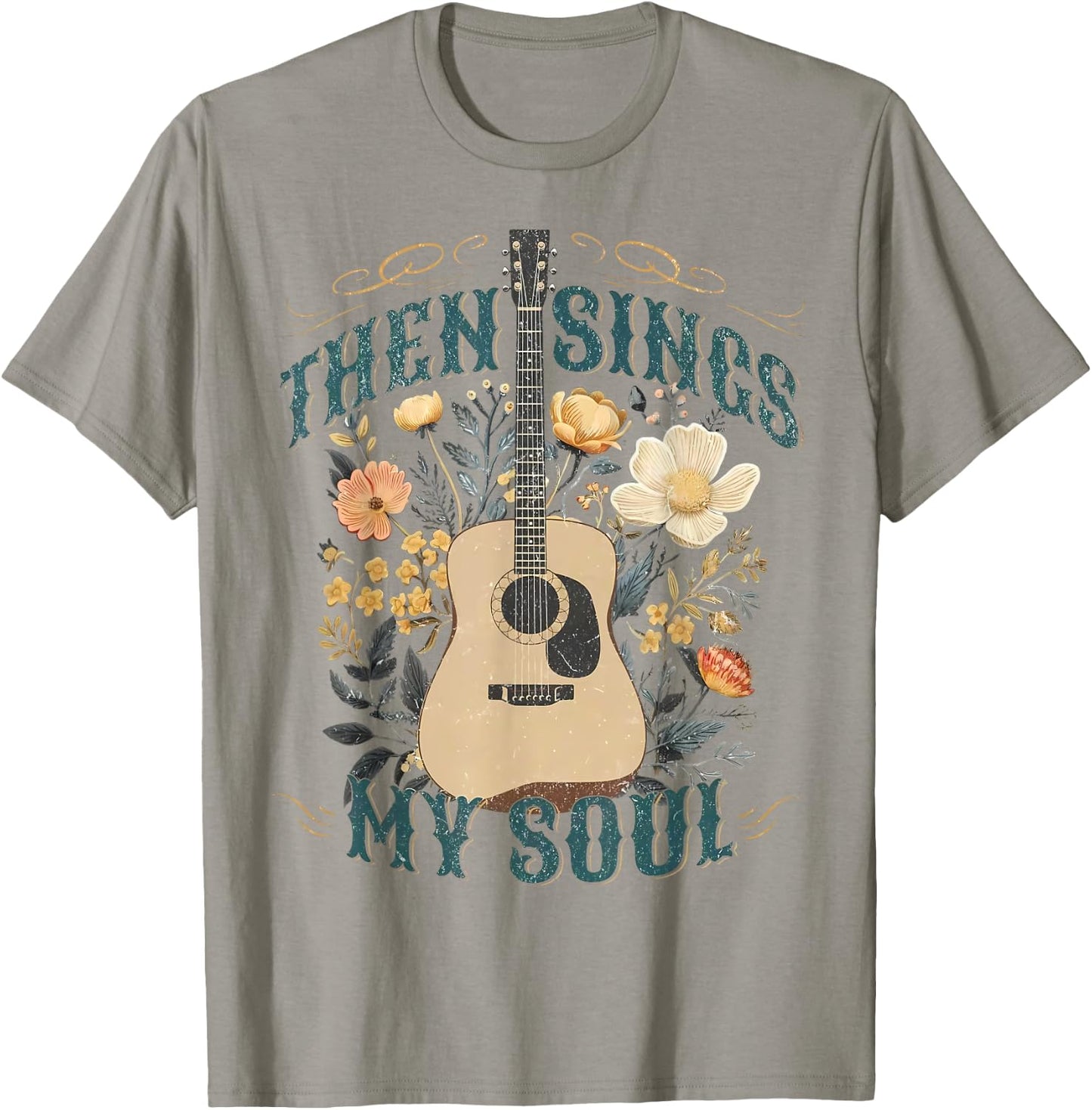 Vintage Floral Guitar Then Sings My Soul Christian Jesus T-Shirt - T-Shirt | Sand