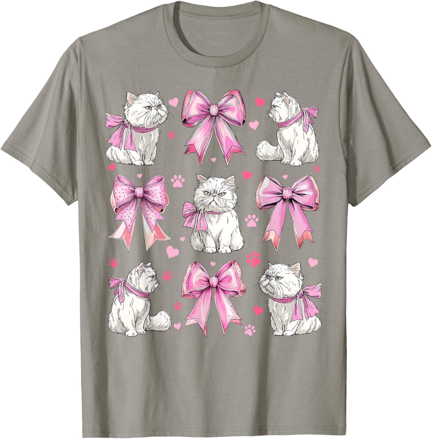 Persian Cat White Cat Pet Girl Coquette Bow Pink Mom T-Shirt - T-Shirt | Sand