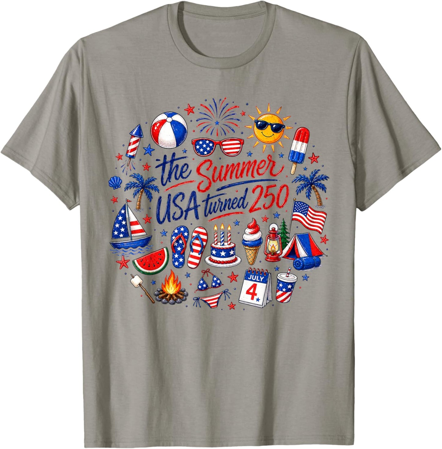 Funny The Summer USA Turns 250 1776-2026 4th of July T-Shirt - T-Shirt | Sand