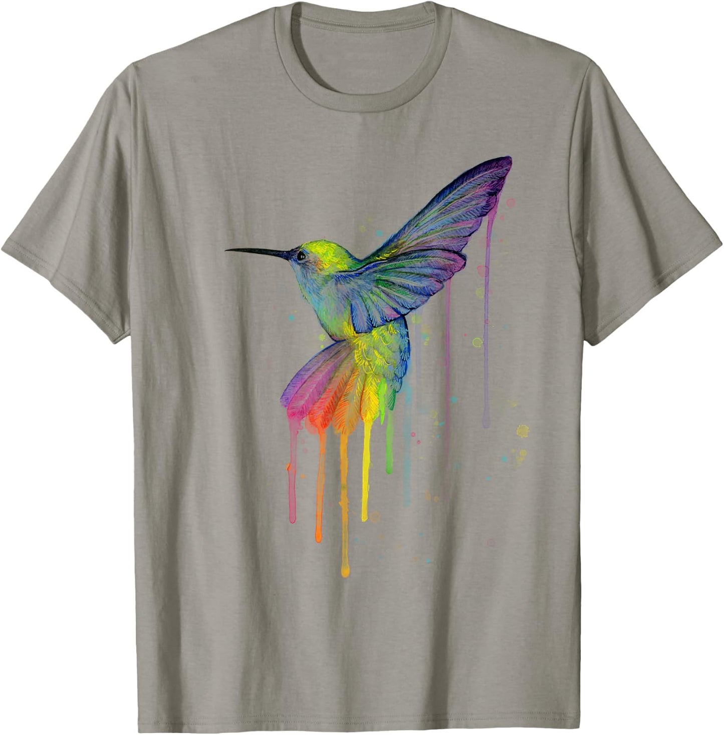 Rainbow Hummingbird Watercolor T-Shirt - T-Shirt | Sand