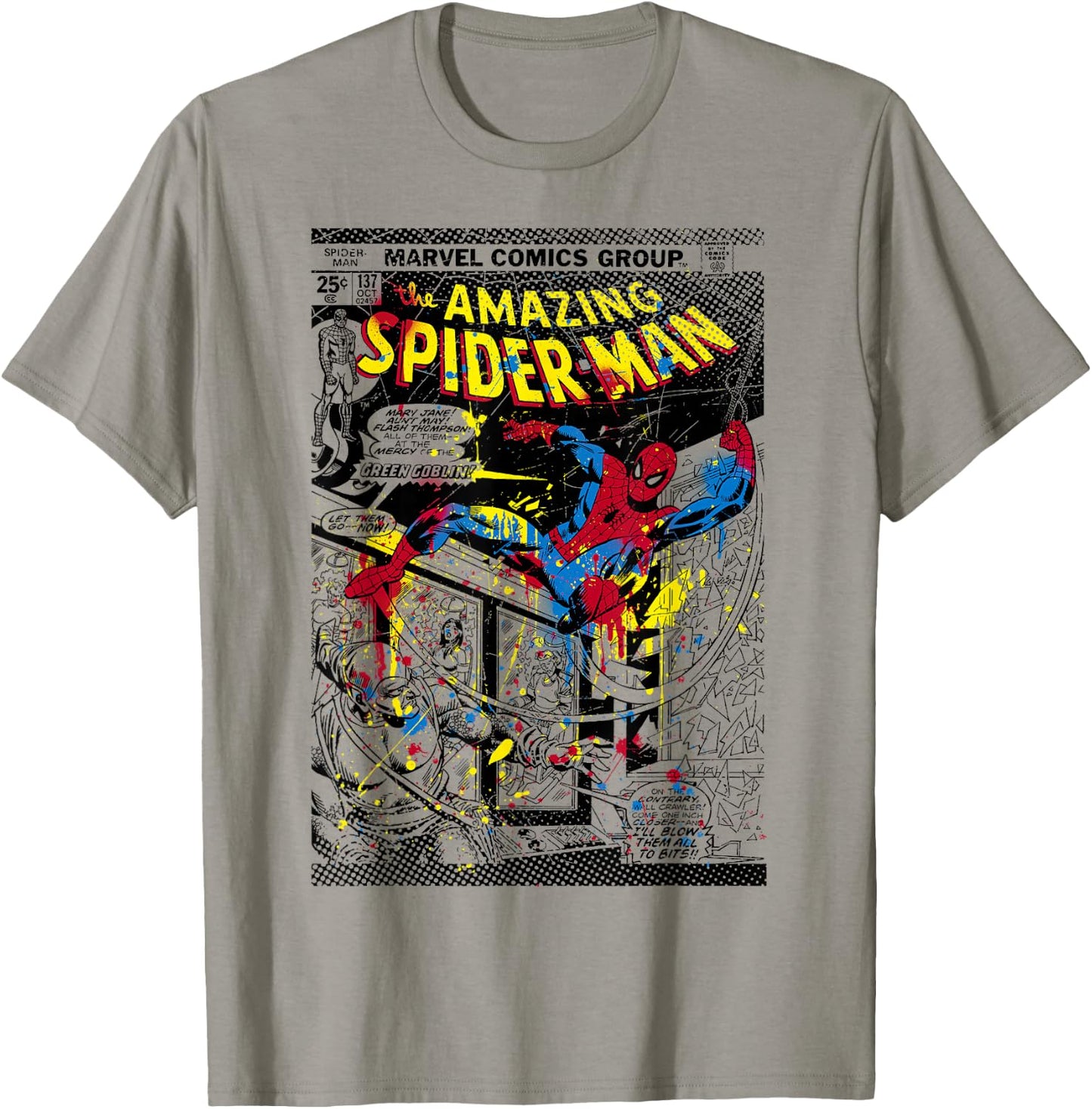 Marvel Spider-Man Classic Retro Paint Splat Comic T-Shirt - T-Shirt | Sand