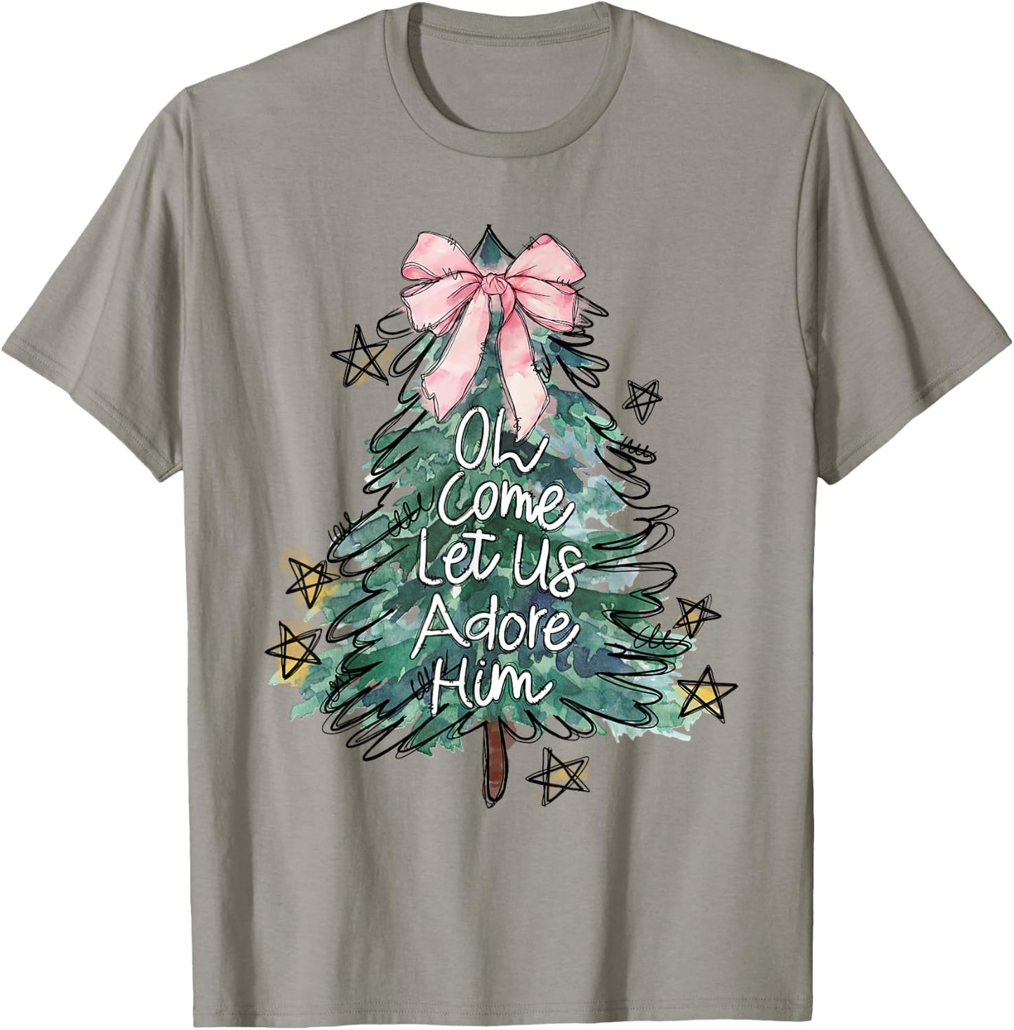 Oh Come Let Us Adore Him Christmas Grey Small Modern Lightweight Classic Fit Round Neck Short Sleeve T-Shirt - T-Shirt | Sand