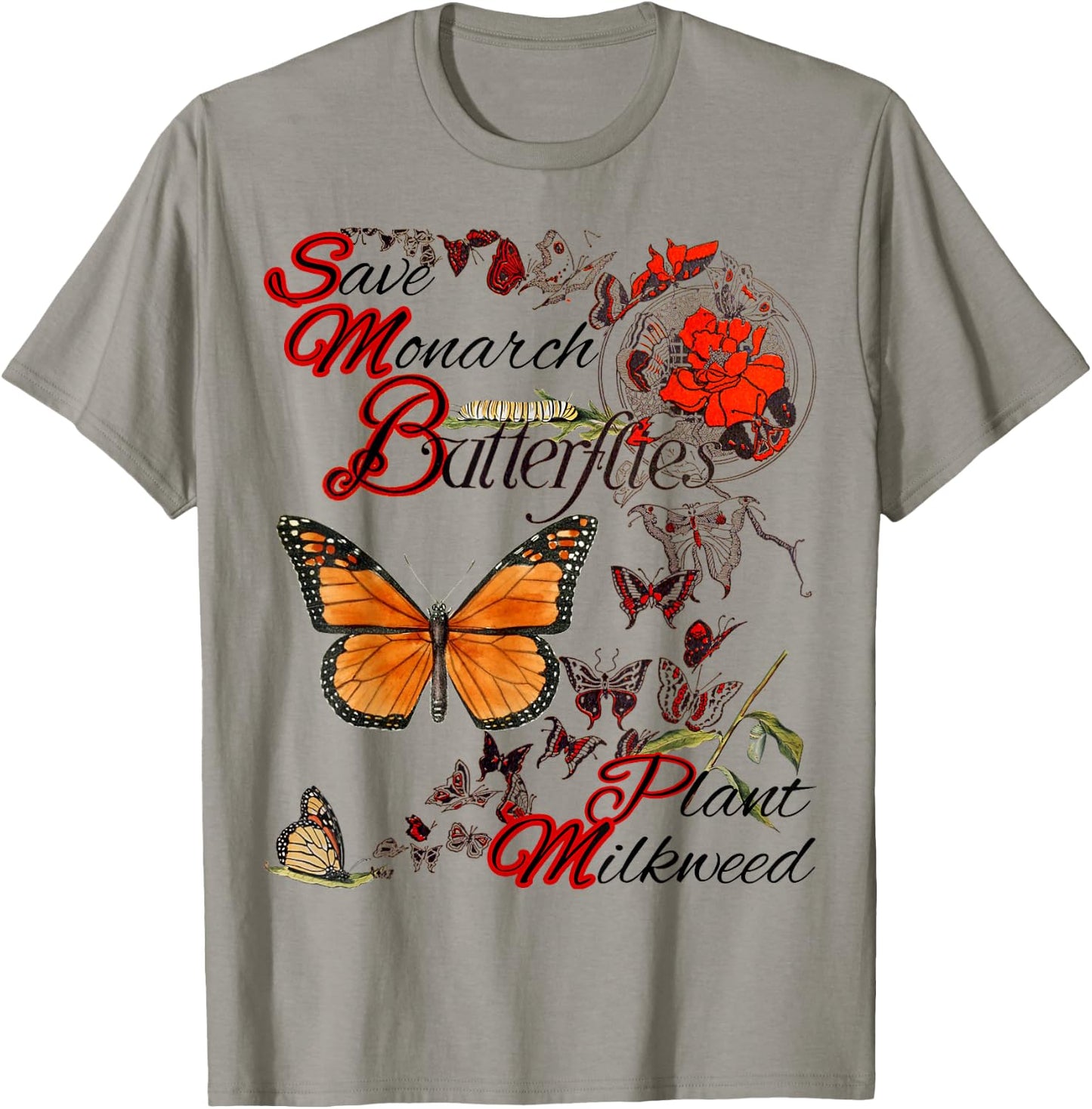Save Monarch Butterfly Plant Milkweed Caterpillar T-Shirt - T-Shirt | Sand