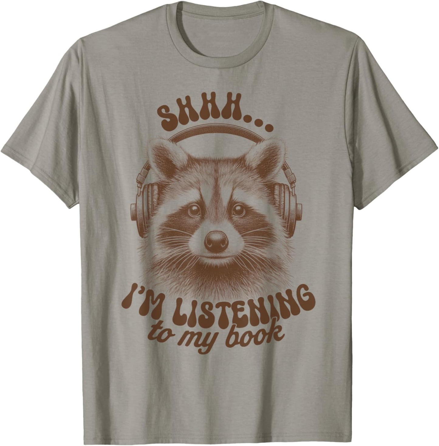 Audio Reading Book Lover Raccoon I’m Listening To My Book T-Shirt - T-Shirt | Sand