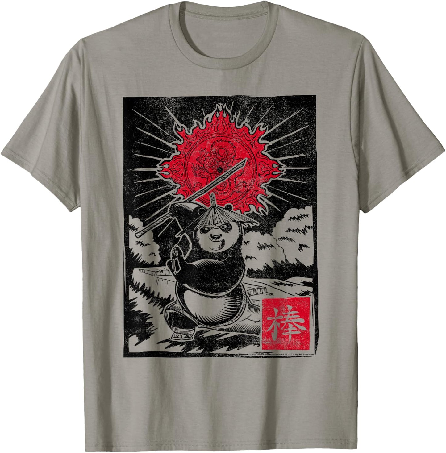 Kung Fu Panda Master Po Action Pose Woodcut Poster T-Shirt - T-Shirt | Sand