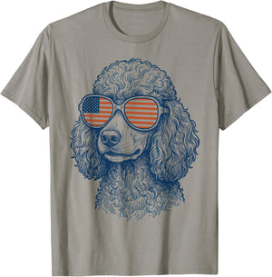 Patriotic Poodle Dog Mom Dad 4th of July Vintage Men Women T-Shirt - T-Shirt | Sand