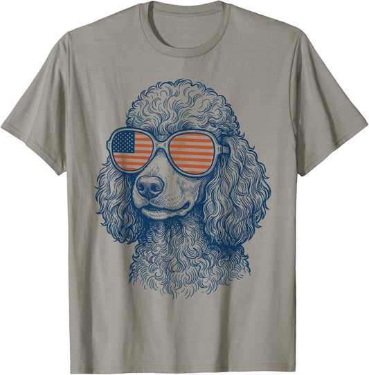 Patriotic Poodle Dog Mom Dad 4th of July Vintage Men Women T-Shirt - T-Shirt | Sand