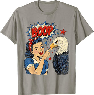 Hand Boop Nose Girl Eagle Patriotic 4th of July Vintage T-Shirt - T-Shirt | Sand