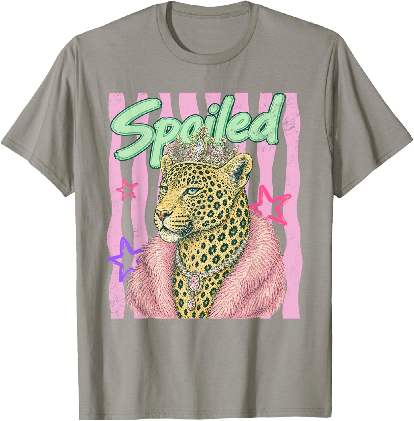 Spoiled Leopard Queen Crown Feline Design T-Shirt - T-Shirt | Sand