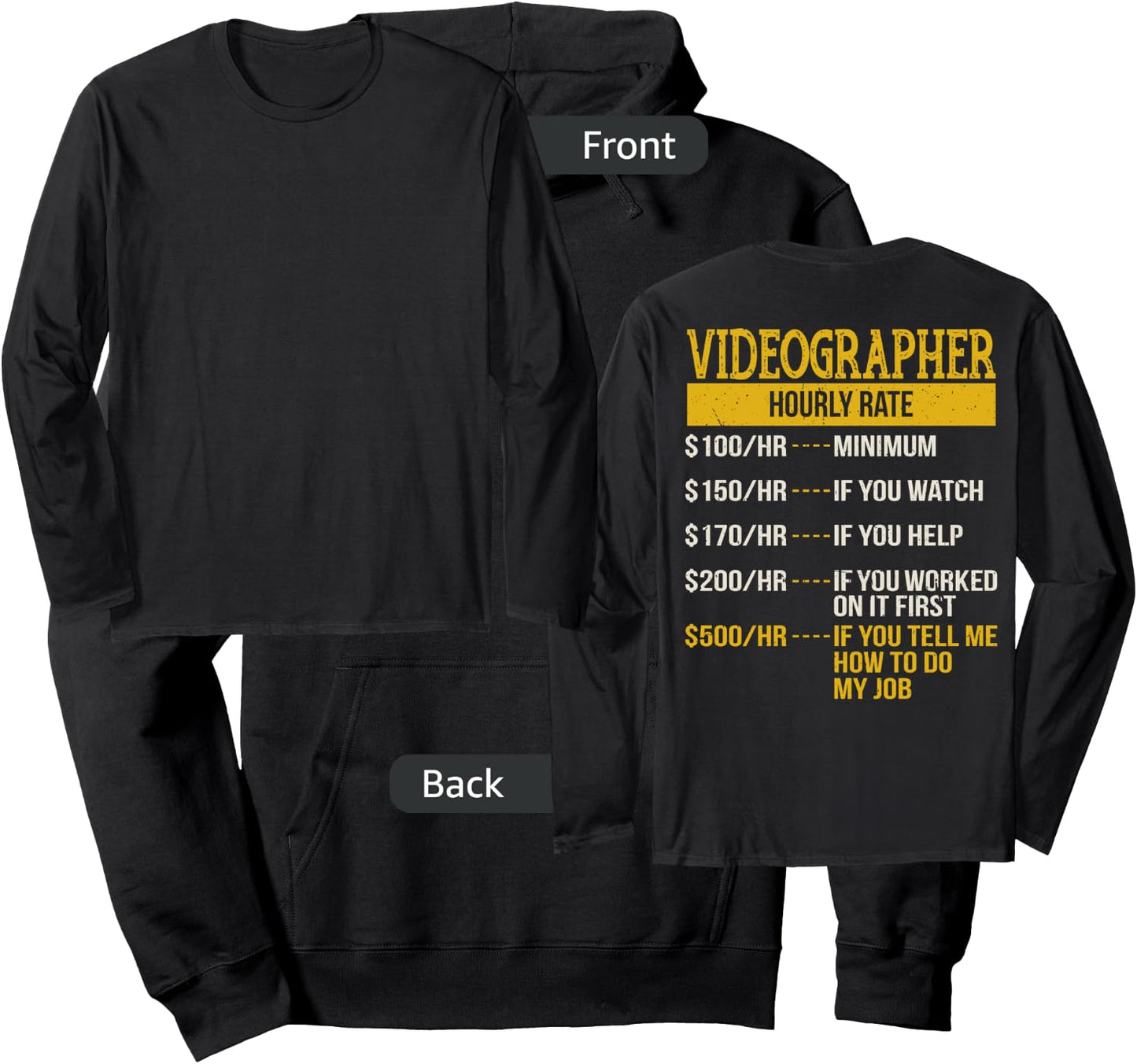 Hourly Rate Shirt for Video Camera Man, Cameraman Gift Hoodie - Hoodie | Black