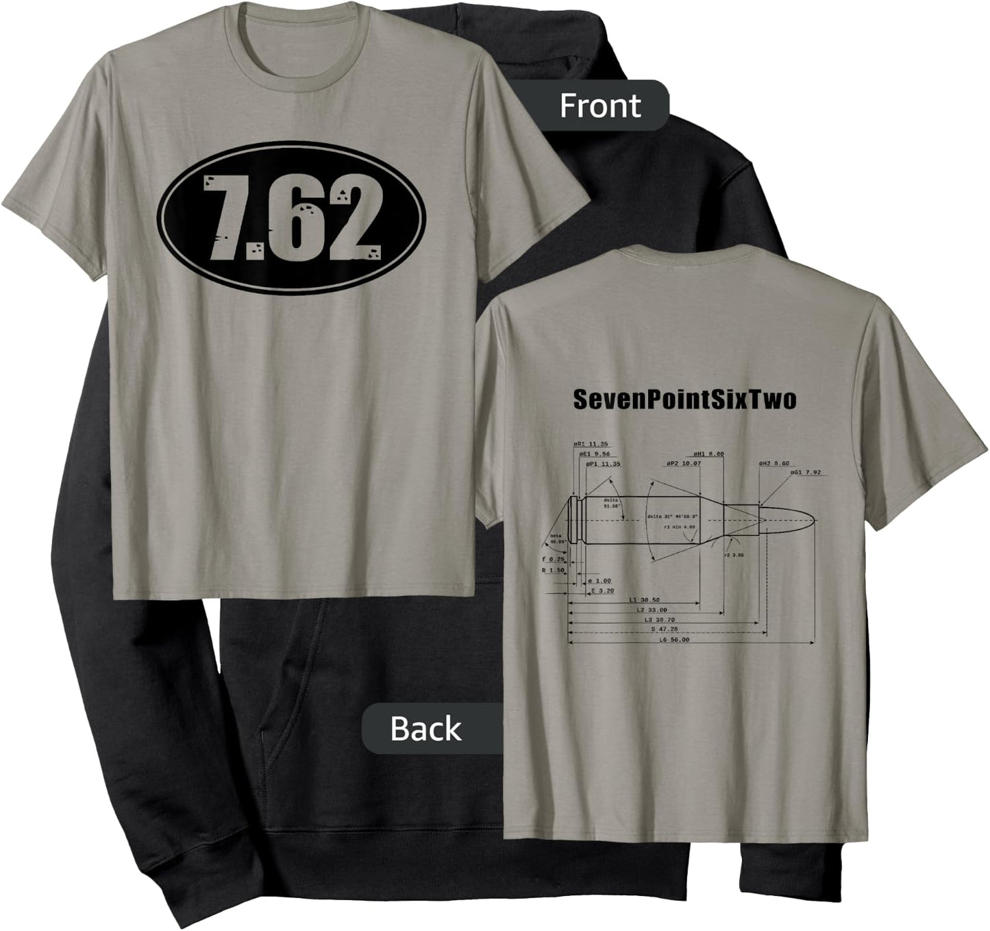 7.62 SKS AK47 Rifle Ammo Gun Bullet Size Dbl Sided Shirt Hoodie - Hoodie | Black