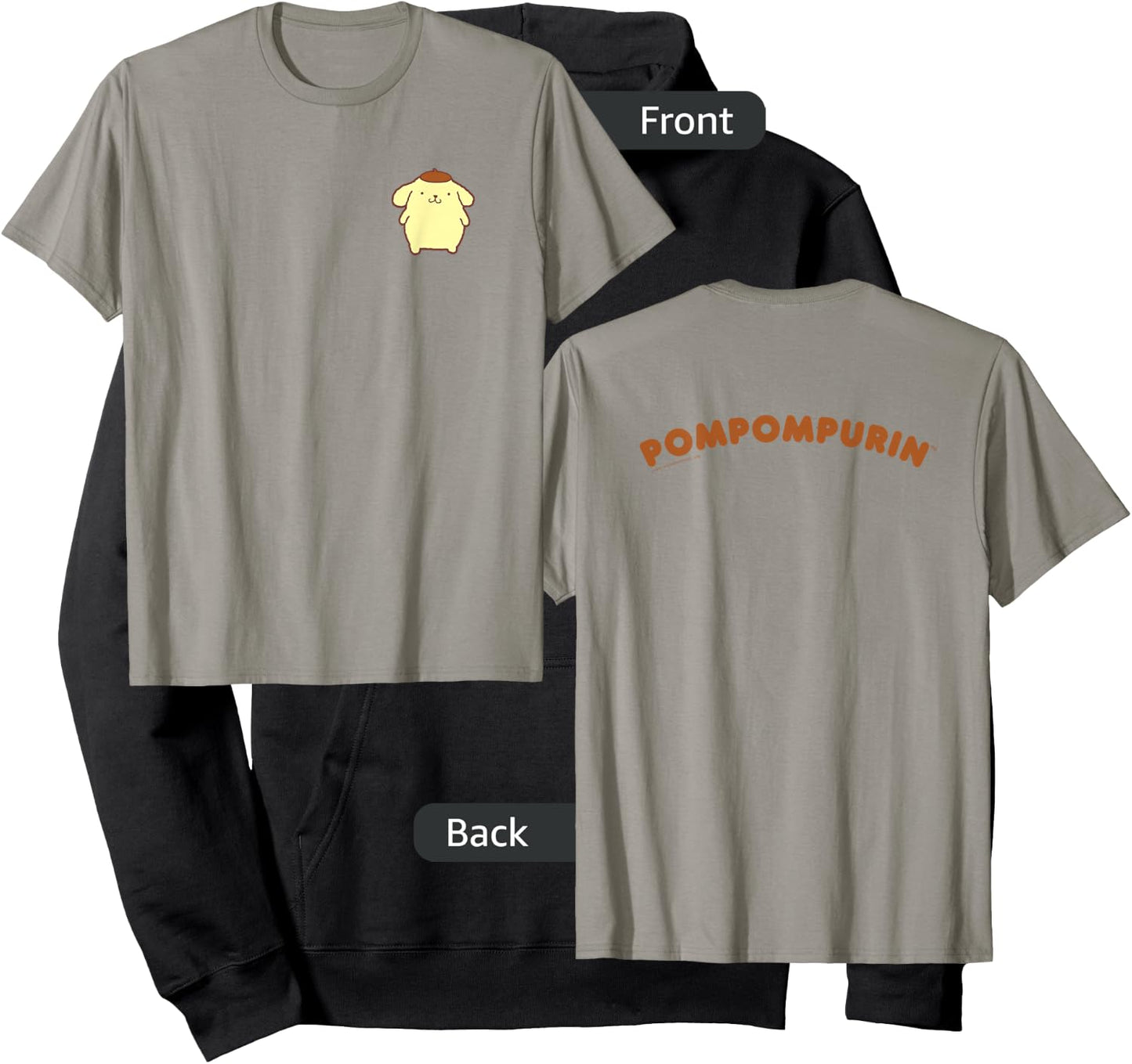 Sanrio Pompompurin Front and Back Logo Shirt Hoodie - Hoodie | Black