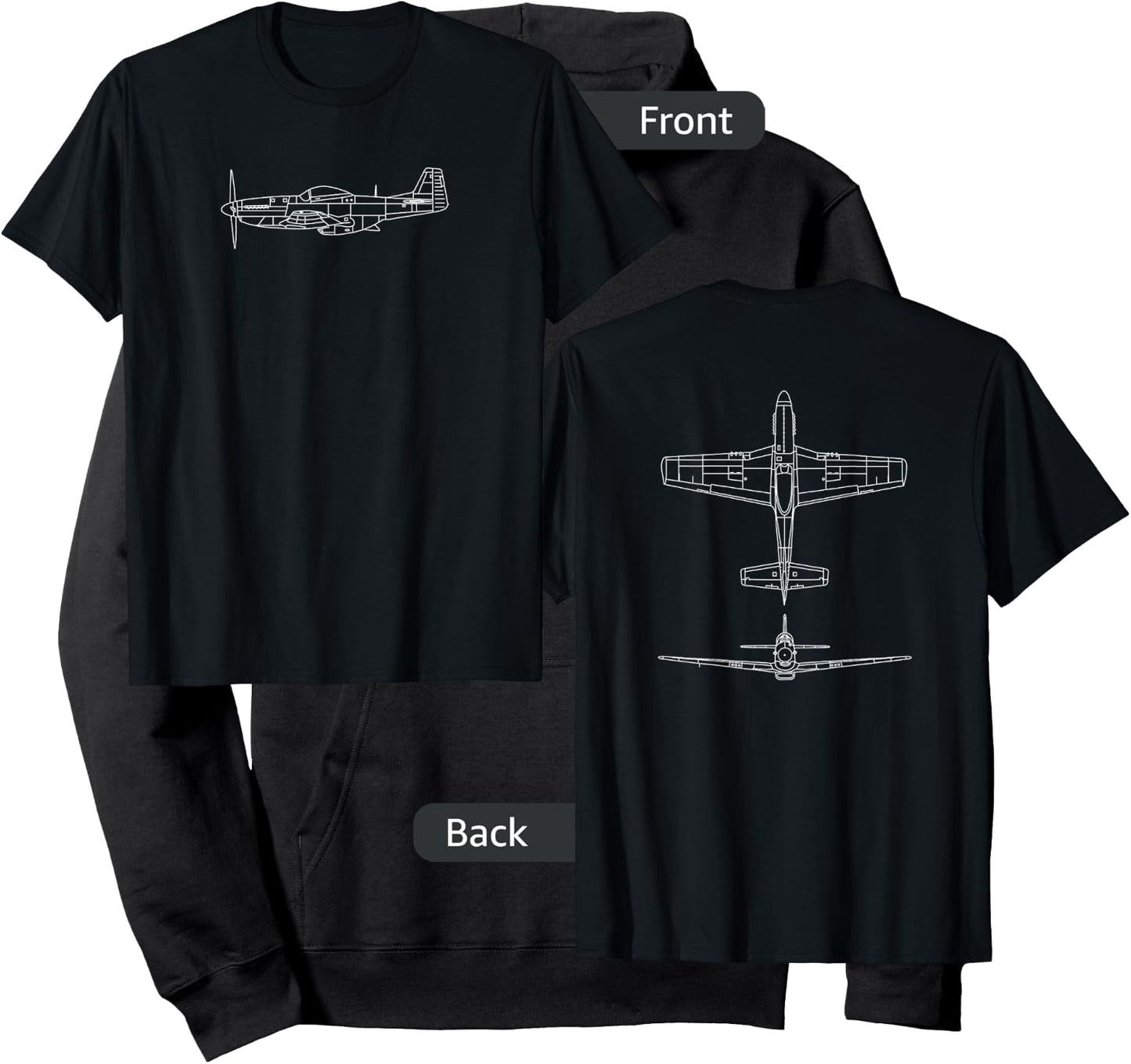 The P-51: WWII Fighter Airplane Pilot Front & Back Hoodie - Hoodie | Black