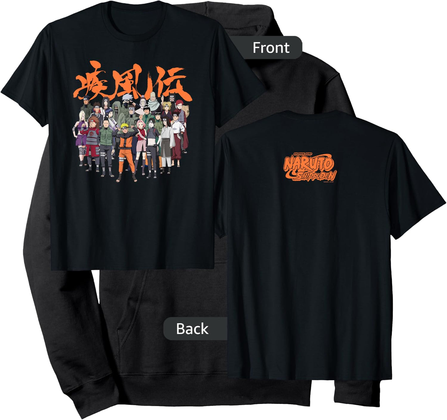 Naruto Shippuden Cast Group with Logo Front and Back Anime Hoodie - Hoodie | Black