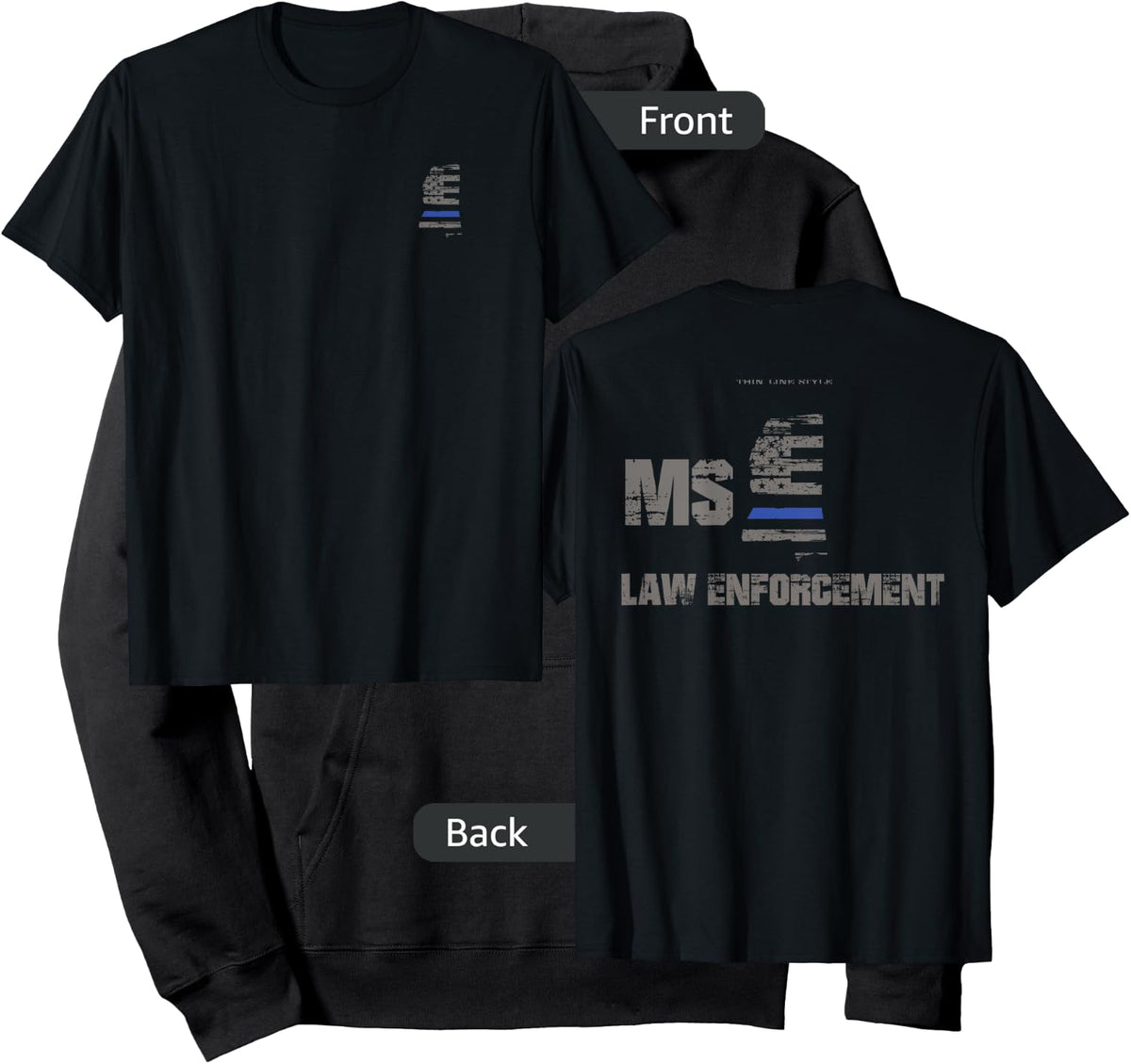 Mississippi Police, Law Enforcement Thin Blue Line Shirt Hoodie - Hoodie | Black
