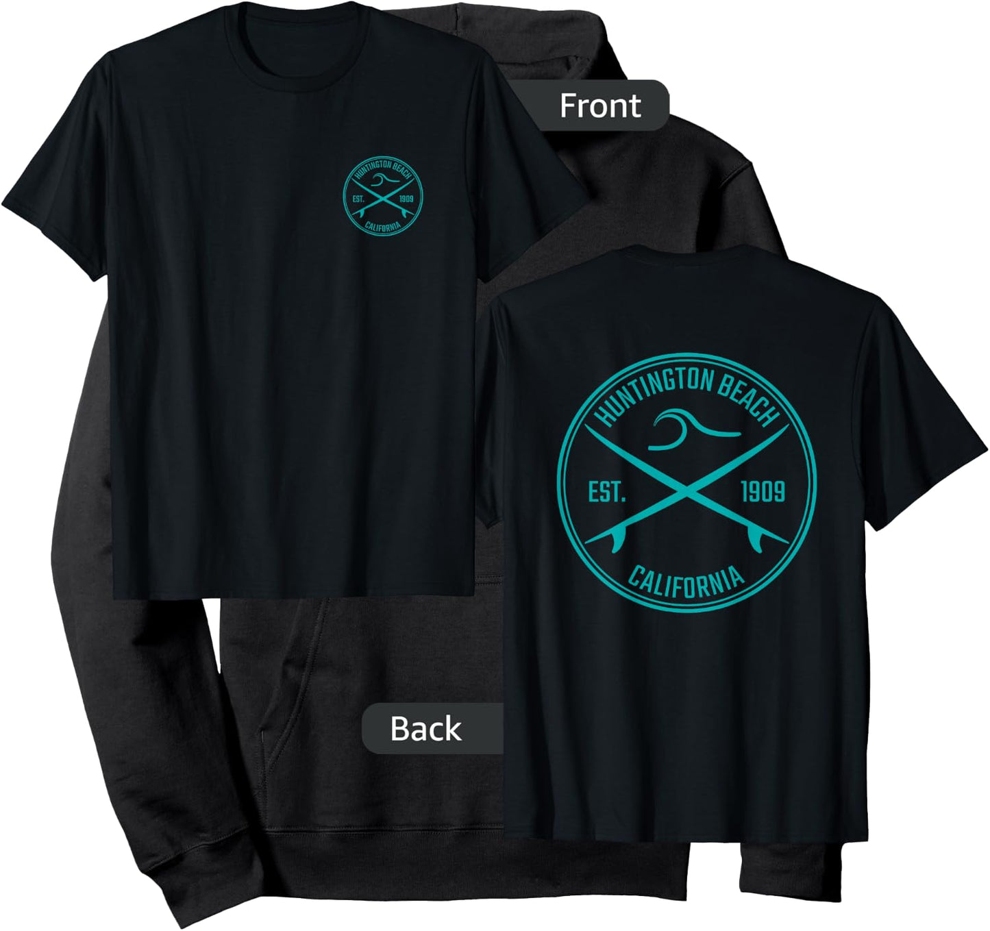 Huntington Beach California Surfer (Front & Back) Hoodie - Hoodie | Black