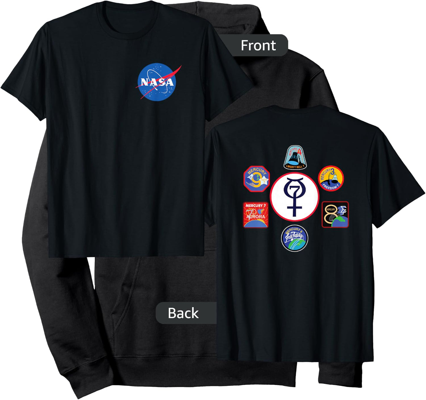 NASA Project Mercury Program Mission Crew Insignia T Shirt Hoodie - Hoodie | Black