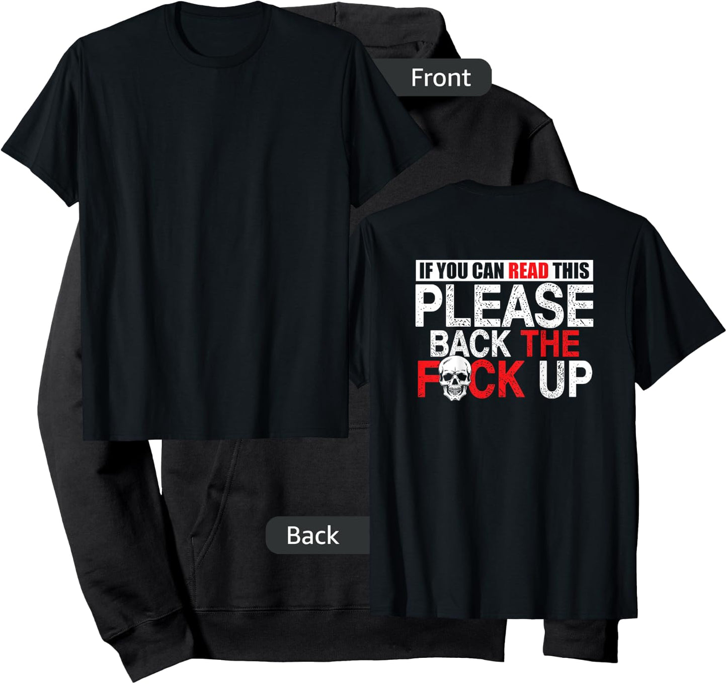 Biker If You Can Read This Back the Fuck Up Skull Back Hoodie - Hoodie | Black