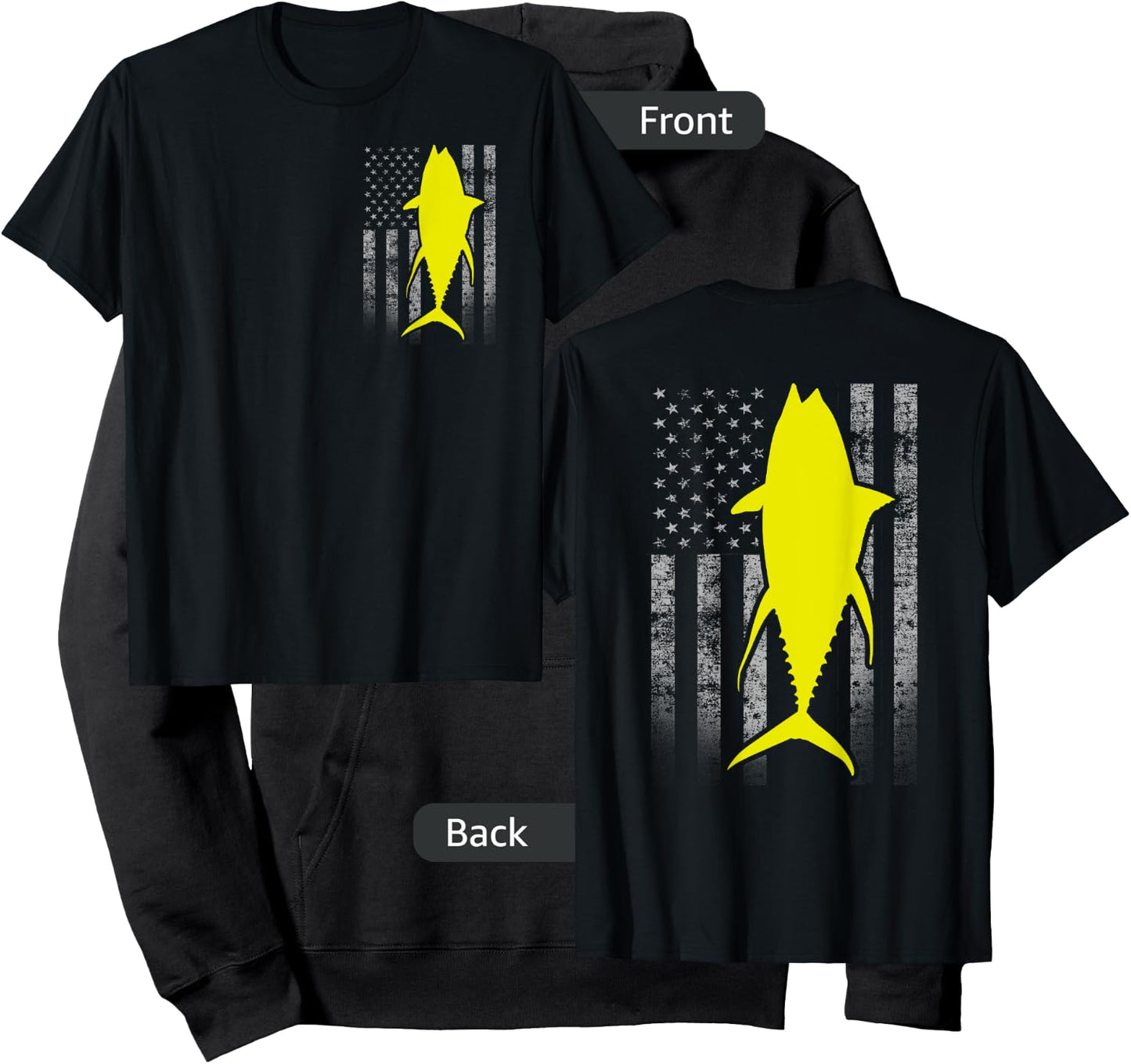 Two-Sided Yellowfin Flag Shirt - Yellowfin Tuna US Flag Hoodie - Hoodie | Black